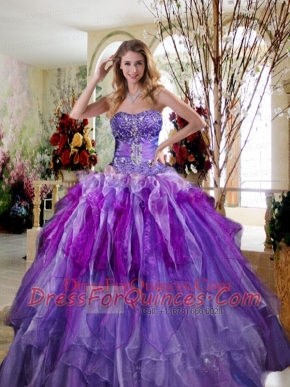 Purple Beaded Decorate Quinceanera Dresses with Ruffles