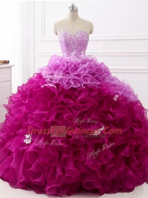Fantastic Multi-color Lace Up Sweetheart Beading and Appliques and Ruffles Quinceanera Dress Organza Sleeveless Brush Train