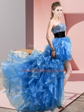 Baby Blue Sweetheart Neckline Beading and Ruffles Sleeveless Lace Up