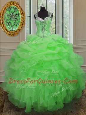 Flirting Straps Zipper Quinceanera Gown Beading and Ruffles Sleeveless Floor Length
