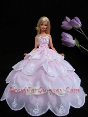 New Ruffled Layeres Baby Pink Handmade Summer Wear Dress Clothes Gown For Barbie Doll