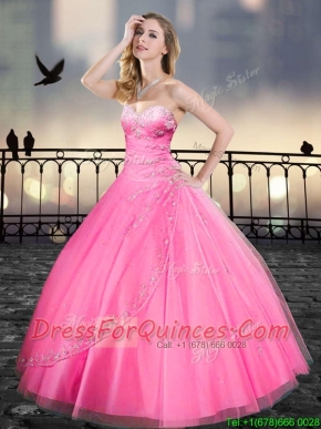 Classical Really Puffy Pink Quinceanera Gowns with Beading and Appliques