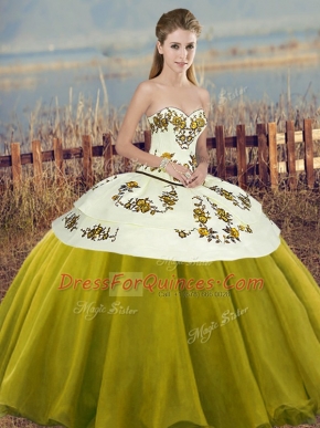 Ball Gowns Sweet 16 Dresses Olive Green Sweetheart Tulle Sleeveless Floor Length Lace Up