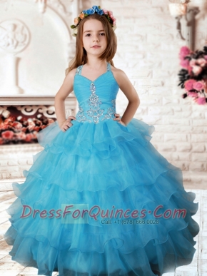 2014 Lovely Beading Little Girl Pageant Dresses with Halter