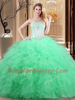 Sleeveless Lace Up Floor Length Embroidery Sweet 16 Dress
