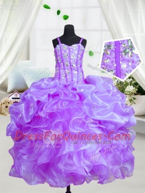 Ball Gowns Kids Pageant Dress Eggplant Purple Spaghetti Straps Organza Sleeveless Floor Length Lace Up