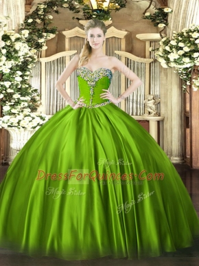 High Quality Ball Gowns Satin Sweetheart Sleeveless Beading Floor Length Lace Up Quince Ball Gowns