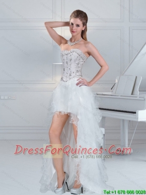 2015 Ball Gown Sweetheart White Junior Dresses with Ruffles and Beading