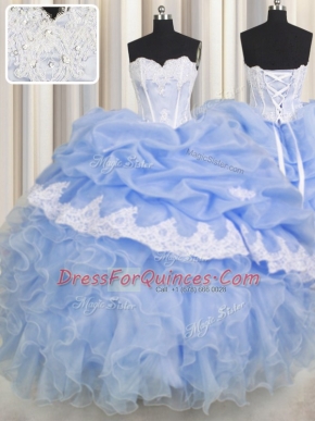 Light Blue Sleeveless Beading and Appliques and Ruffled Layers Floor Length Sweet 16 Quinceanera Dress