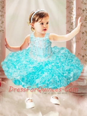 Sweet Ball Gown Straps Tea-length Beading Bowknot Light Blue Little Girl Dress