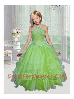 Exquisite Ball Gown Straps Spring Green Little Girl Pageant Dress with Beading