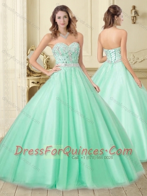 Classical Apple Green Tulle 15th Birthday Dresses with Beading