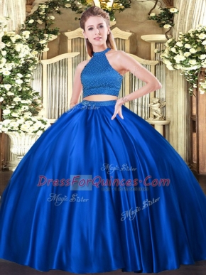 Super Floor Length Ball Gowns Sleeveless Royal Blue Quinceanera Gowns Backless