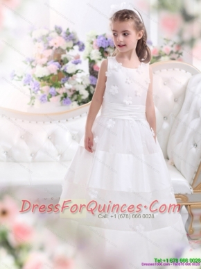 Adorable White Scoop FlowerLittle  Girl Pagent Dress with Appliques