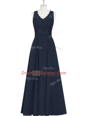 Super Floor Length A-line Sleeveless Black Prom Gown Zipper