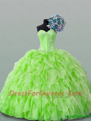 2015 Beautiful Sweetheart Yellow Green Beading Quinceanera Dresses with Ruffles