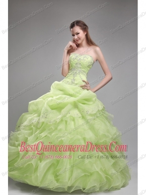 Spring Green Ball Gown Strapless Floor-length Orangza Beading and Ruffles Quinceanera Dress