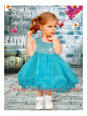 Fashionable A-Line Scoop Tea-length Appliques and Beading Little Girl Dress