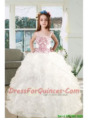 2015 Spaghetti Straps Embroidery Ruffles White Organza Little Girl Pageant Dress