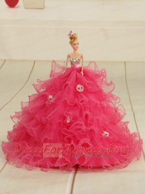 2015 Organza Bowknot Hot Pink Barbie Doll Dress