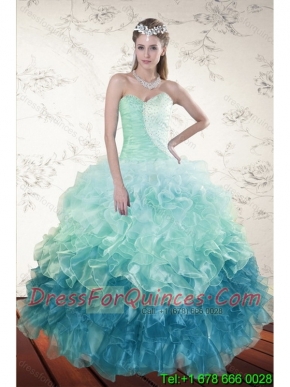 2015 Elegant Multi Color Dresses for Quince with Beading and Ruffles