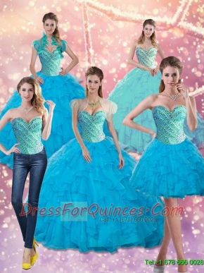Classical Baby Blue Beading and Ruffles Sweetheart 15th Birthday Dresses