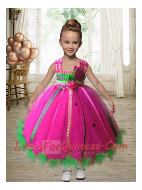 2014 Sturning Ball Gown Square Multi-color Ankle-length Little Girl Dress with Hand Made Flowers