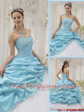 Perfect Beading Sweetheart Quinceanera Gowns in Aqua Blue