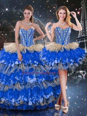 Chic Multi-color Sweetheart Neckline Beading and Ruffles and Ruffled Layers Quinceanera Gowns Sleeveless Lace Up