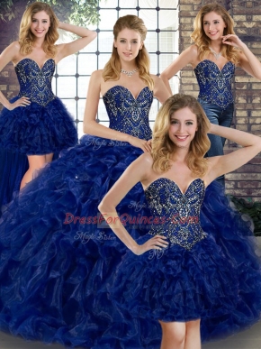 Sophisticated Floor Length Royal Blue Quinceanera Gowns Organza Sleeveless Beading and Ruffles