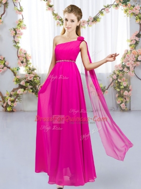Floor Length Empire Sleeveless Hot Pink Dama Dress Lace Up