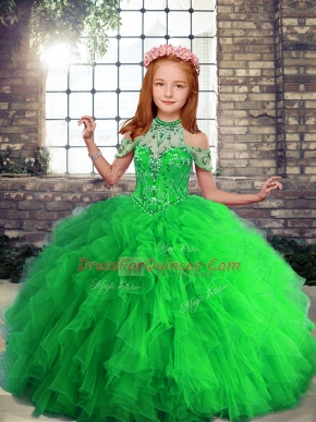 Beading and Ruffles Child Pageant Dress Lace Up Sleeveless Floor Length