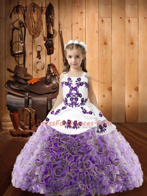 Custom Made Multi-color Ball Gowns Embroidery Girls Pageant Dresses Lace Up Fabric With Rolling Flowers Sleeveless Floor Length