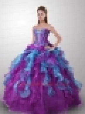 New Style Sweetheart Appliqued and Ruffled Quinceanera Dresses in Multi-color