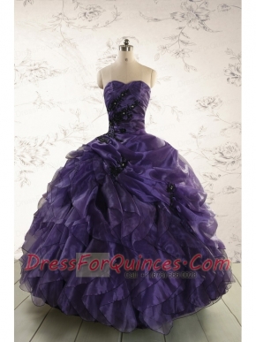 Elegant Sweetheart Appliques Purple Quinceanera Dress for 2015