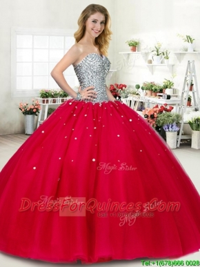 New Style Beaded Big Puffy Sweet 16 Dress in Red