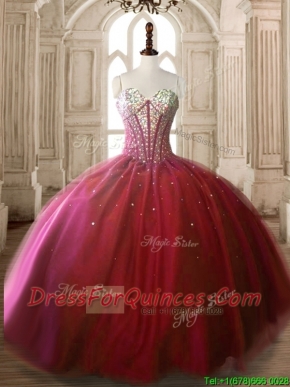 Classical Big Puffy Wine Red Quinceanera Dress with Beading