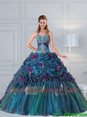 Pretty Multi Color Quinceanera Gown with Hand Made Flower and Pick Ups