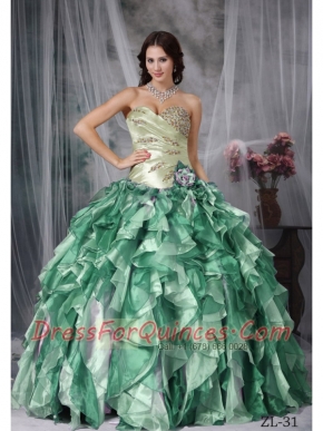 Colorful Sweetheart Beading and Ruffles Taffeta and Organza Best Quinceanera Dresses Ball Gown