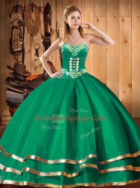 Fantastic Green Organza Lace Up 15th Birthday Dress Sleeveless Floor Length Embroidery