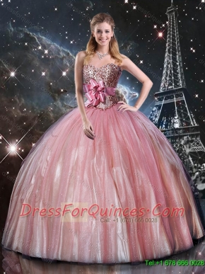 2016 Elegant Ball Gown Beaded Pink Quinceanera Dresses with Belt