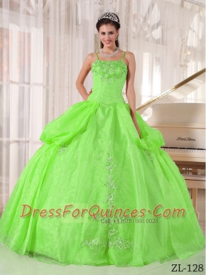 2014 Spring Green Ball Gown Spaghetti  Straps Floor-length Cheap Quinceanera Dresses