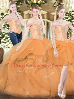 Designer Orange Red Sleeveless Ruffles Floor Length Vestidos de Quinceanera