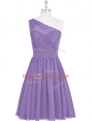 Superior Lavender A-line Lace Homecoming Dress Side Zipper Sleeveless Knee Length