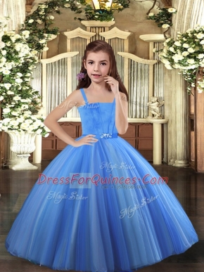 Blue and Yellow And White Sleeveless Floor Length Beading Lace Up Pageant Dress Toddler