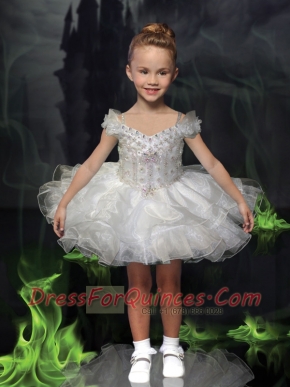 Off the Shoulder Short Mini-length Beading and Ruffles Little Girl Dresses for 2014