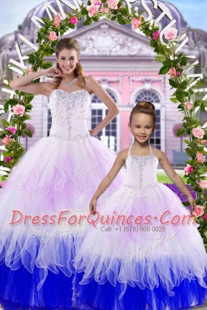 Suitable Multi-color Sleeveless Floor Length Beading Lace Up Quinceanera Dresses