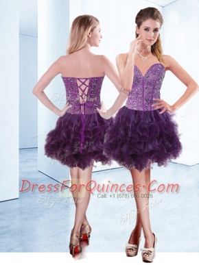 Pretty Mini Length Purple Prom Party Dress V-neck Sleeveless Lace Up