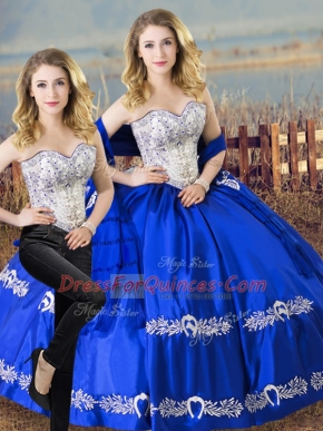 Royal Blue Lace Up Sweet 16 Dress Beading and Embroidery Sleeveless Floor Length