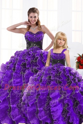 Free and Easy Black And Purple Sleeveless Organza Lace Up Ball Gown Prom Dress for Military Ball and Sweet 16 and Quinceanera